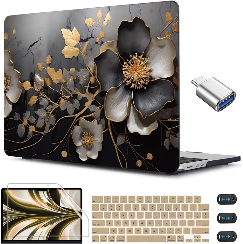 CISSOOK Compatible with MacBook Air 13.6 inch 2025 2024 2023 2022 Release M4 A3240 M3 A3113 A2681 M2, Floral Hard Shell Case Keyboard Skin Cover Screen Protector - Abstract Oil Painting - Image 1